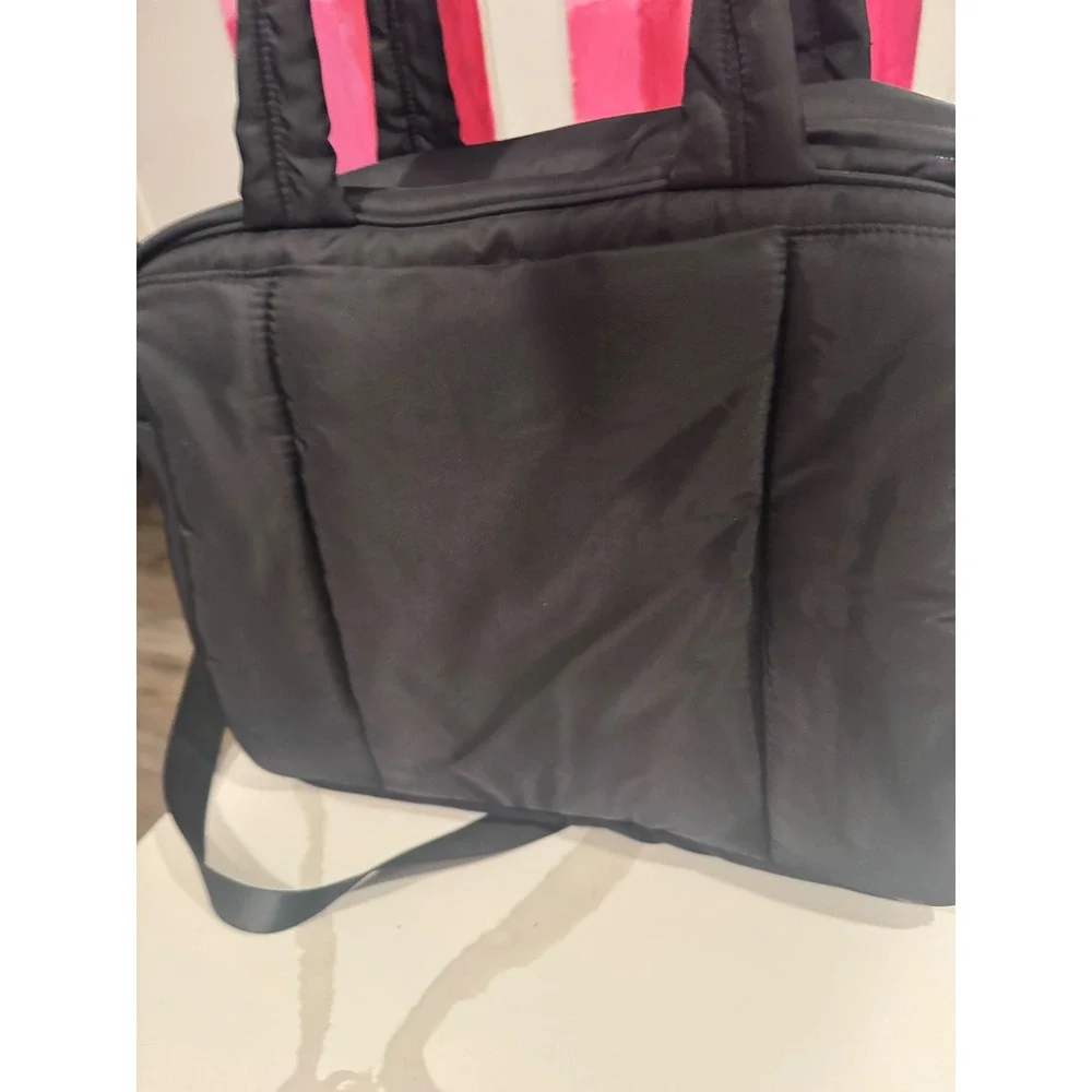 Anne Klein Black‎ Nylon Puffer Laptop Bag Crossbody Travel Tote Gold Hardware